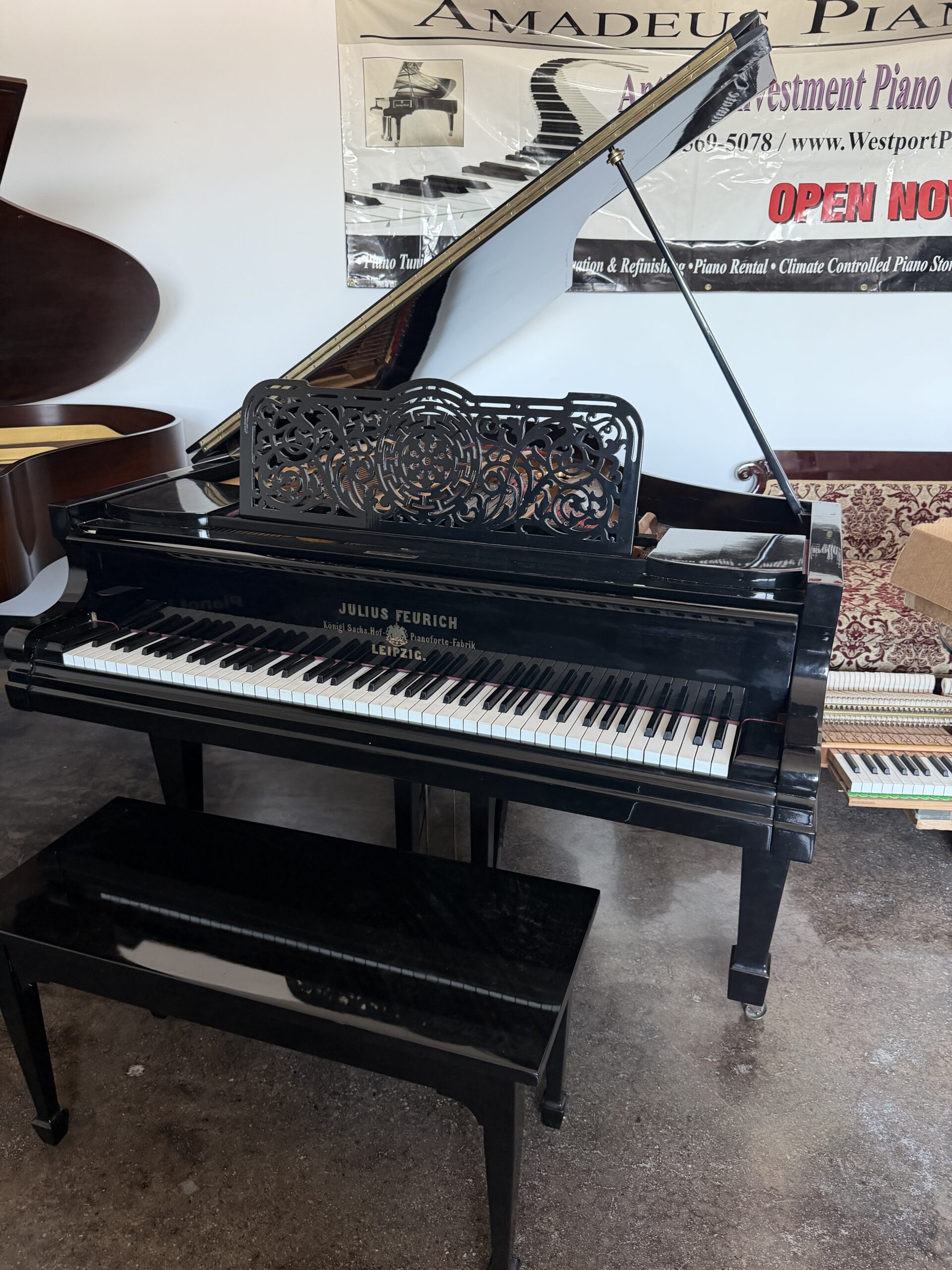 A Julius Feurich Leipzig Grand Piano, Completely Refurbished, C. 1890's. Played By Leonard Bernstein! - Image 3