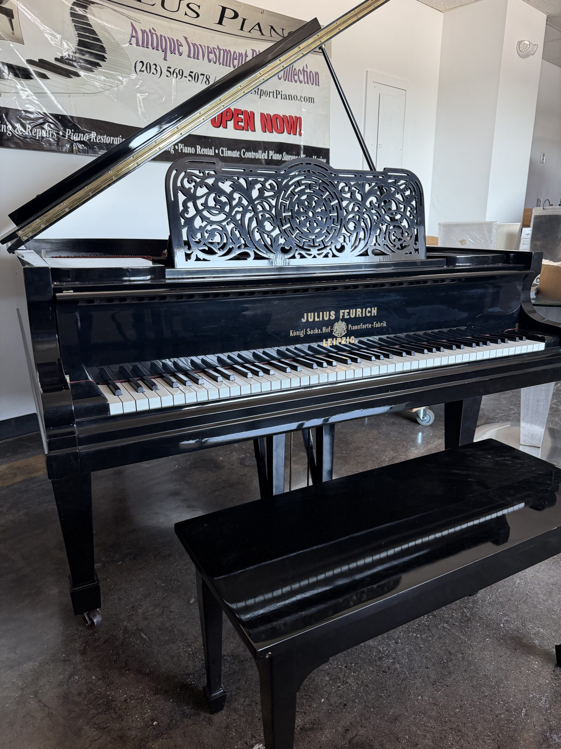 A Julius Feurich Leipzig Grand Piano, Completely Refurbished, C. 1890's. Played By Leonard Bernstein!